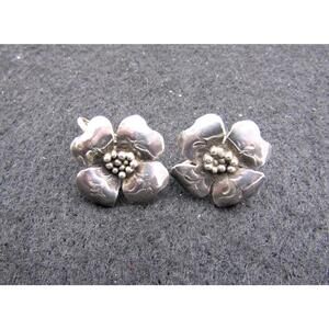 Vintage Sterling Silver Floral Clip-On Earrings